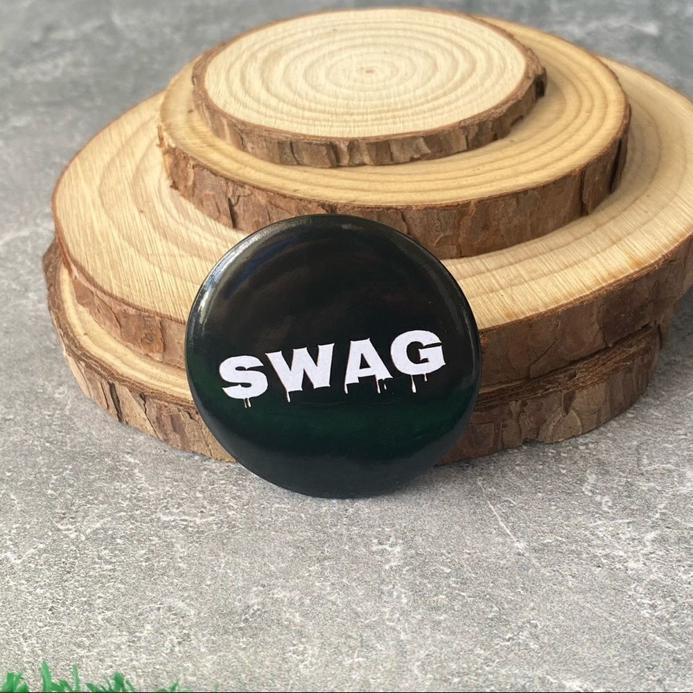 SWAG Black Round Pin/ Button - Picture 2 of 6